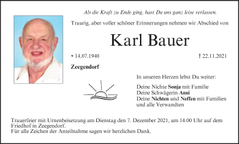 Anzeige von Karl Bauer von MGO