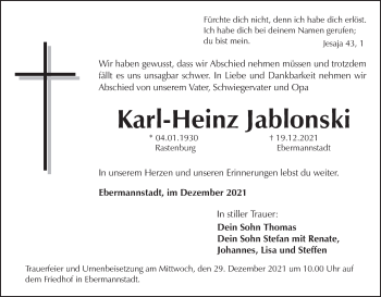 Anzeige von Karl-Heinz Jablonski von MGO