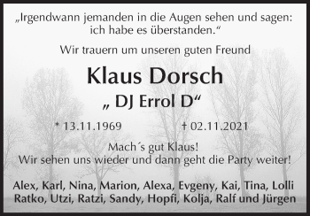 Anzeige von Klaus Dorsch von MGO