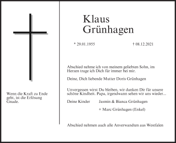 Anzeige von Klaus Grünhagen von MGO