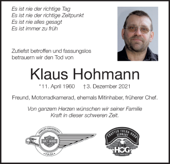 Anzeige von Klaus Hohmann von MGO