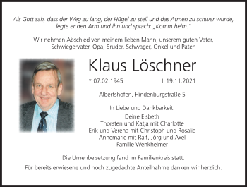 Anzeige von Klaus Löschner von MGO