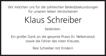 Anzeige von Klaus Schreiber von MGO