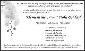 Anzeige von Klementine Stöhr-Schlögl von MGO