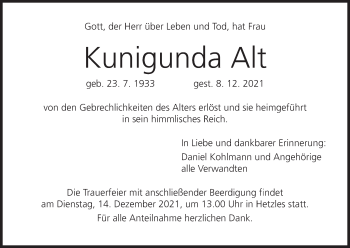 Anzeige von Kunigunda Alt von MGO