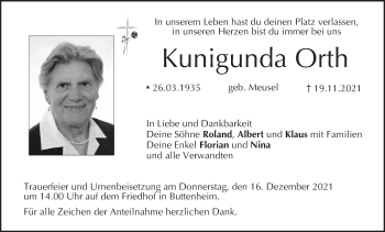 Anzeige von Kunigunda Orth von MGO