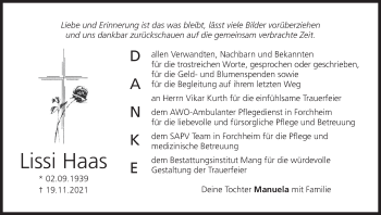 Anzeige von Lissi Haas von MGO