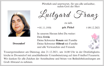 Anzeige von Luitgard Franz von MGO