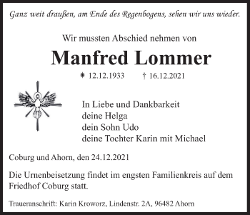 Anzeige von Manfred Lommer von MGO