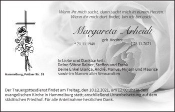Anzeige von Margareta Arheidt von MGO