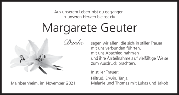 Anzeige von Margarete Geuter von MGO