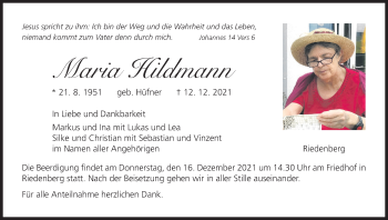 Anzeige von Maria Hildmann von MGO
