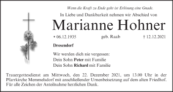 Anzeige von Marianne Hohner von MGO