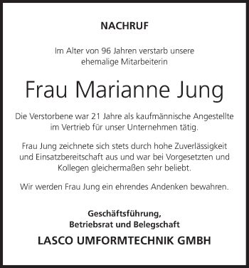 Anzeige von Marianne Jung von MGO