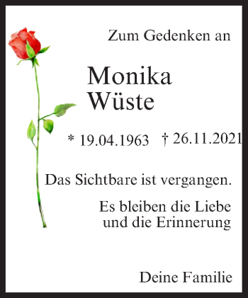 Anzeige von Monika Wüste von MGO