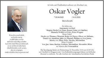 Anzeige von Oskar Vogler von MGO