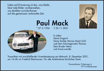 Anzeige von Paul Mack von MGO