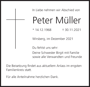 Anzeige von Peter Müller von MGO