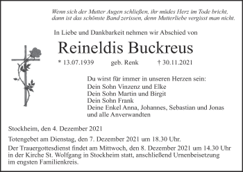 Anzeige von Reineldis Buckreus von MGO