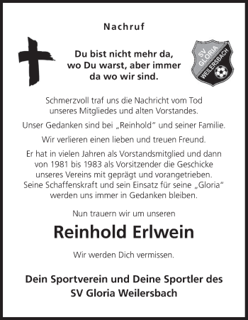 Anzeige von Reinhold Erlwein von MGO