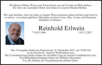 Anzeige von Reinhold Erlwein von MGO