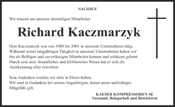 Anzeige von Richard Kaczmarzyk von MGO