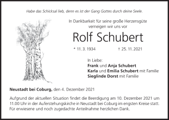 Anzeige von Rolf Schubert von MGO