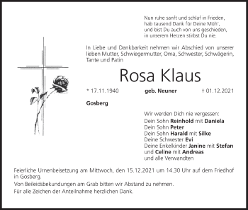 Anzeige von Rosa Klaus von MGO