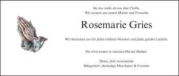 Anzeige von Rosemarie Gries von MGO