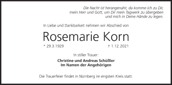 Anzeige von Rosemarie Korn von MGO