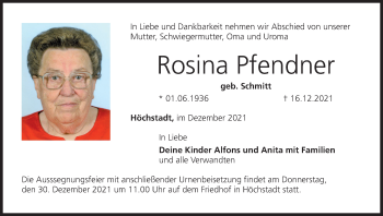 Anzeige von Rosina Pfendner von MGO