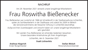 Anzeige von Roswitha Bießenecker von MGO