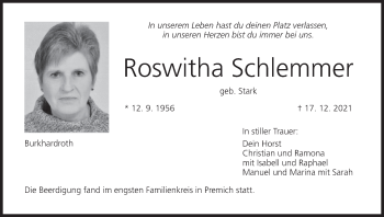 Anzeige von Roswitha Schlemmer von MGO