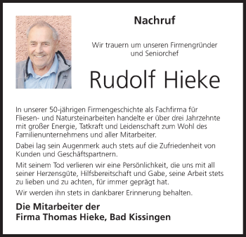 Anzeige von Rudolf Hieke von MGO