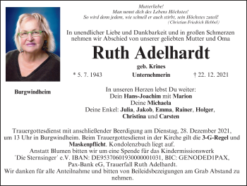 Anzeige von Ruth Adelhardt von MGO