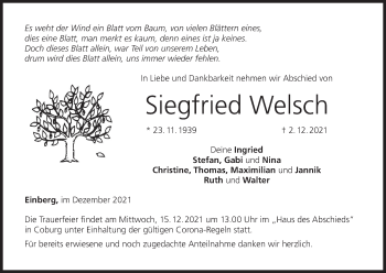 Anzeige von Siegfried Welsch von MGO