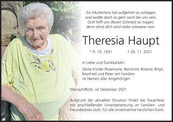 Anzeige von Theresia Haupt von MGO