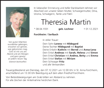 Anzeige von Theresia Martin von MGO