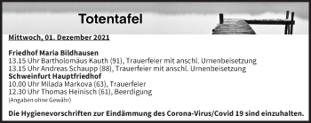 Anzeige von Totentafel vom 01.12.2021 von MGO