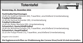 Anzeige von Totentafel vom 02.12.2021 von MGO