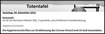 Anzeige von Totentafel vom 04.12.2021 von MGO