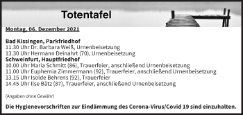 Anzeige von Totentafel vom 06.12.2021 von MGO