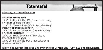 Anzeige von Totentafel vom 07.12.2021 von MGO