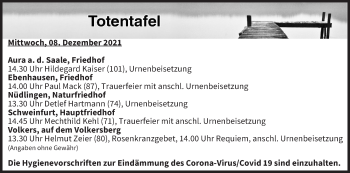 Anzeige von Totentafel vom 08.12.2021 von MGO