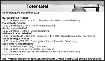 Anzeige von Totentafel vom 09.12.2021 von MGO