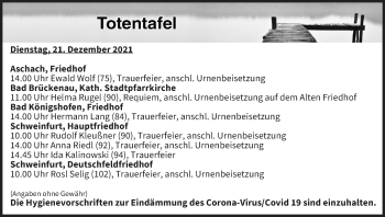 Anzeige von Totentafel vom 21.12.2021 von MGO