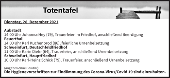 Anzeige von Totentafel vom 28.12.2021 von MGO