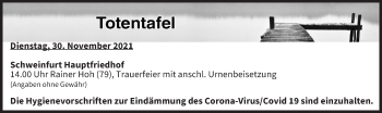 Anzeige von Totentafel vom 30.11.2021 von MGO