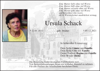 Anzeige von Ursula Schack von MGO