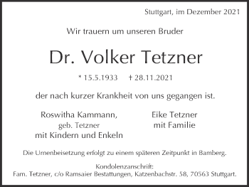 Anzeige von Volker Tetzner von MGO